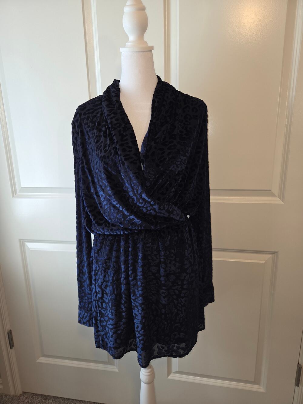 Inga Goodman Blue Velvet Animal Print Wrap Dress Size S NWT